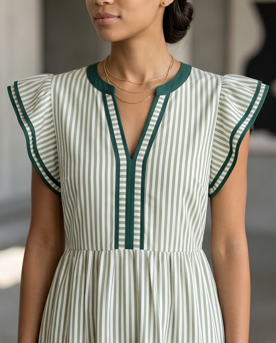 Striped Flutter Sleeve Midi Dress