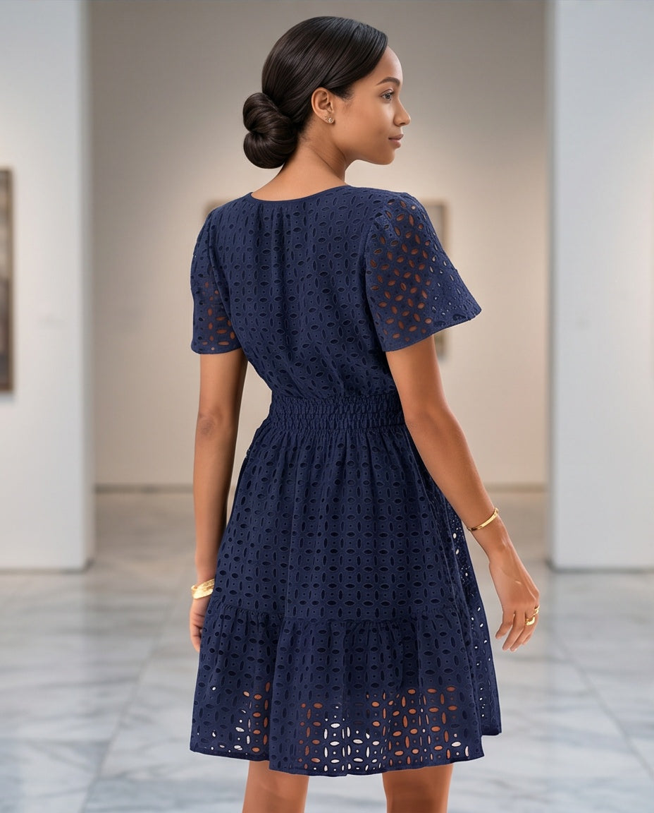 Eyelet Smocked Mini Dress
