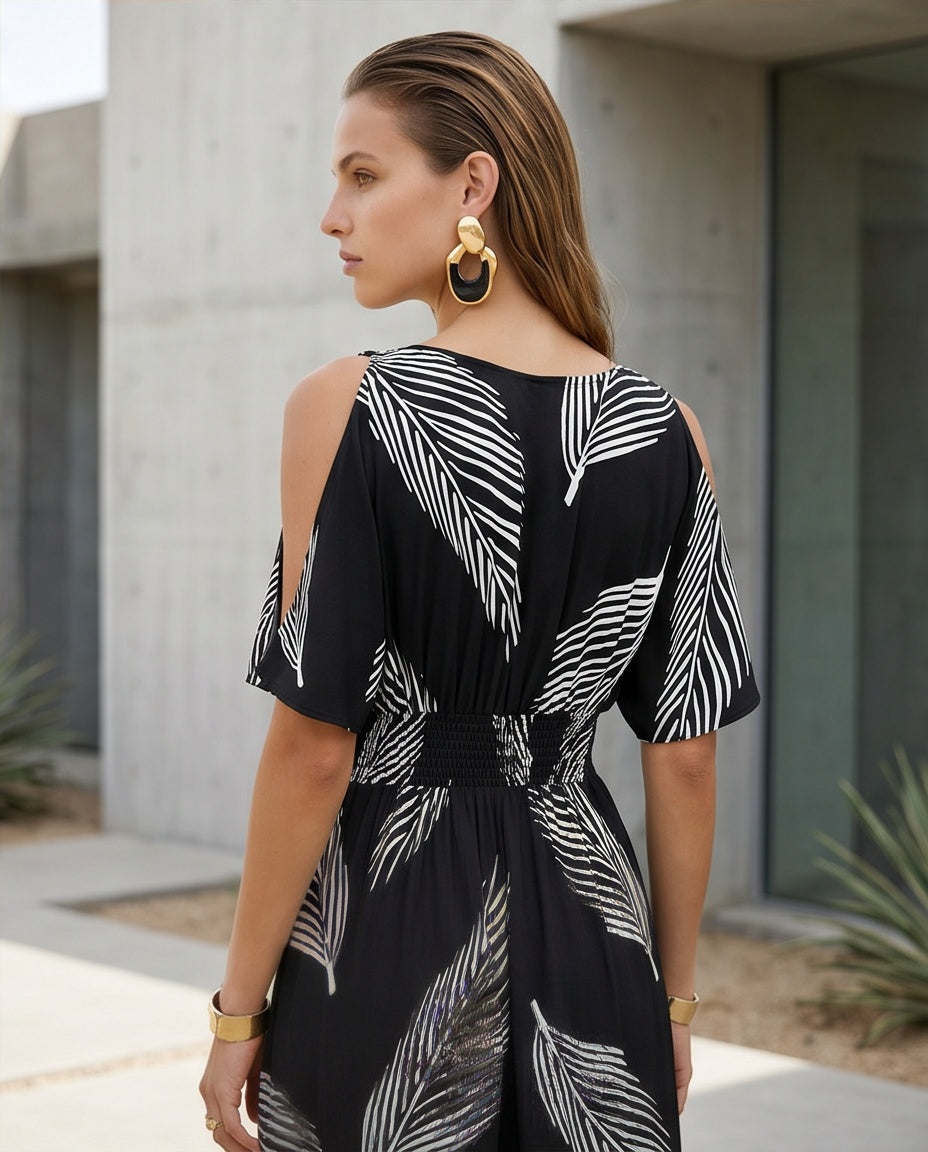 Botanical Cold Shoulder Maxi Dress