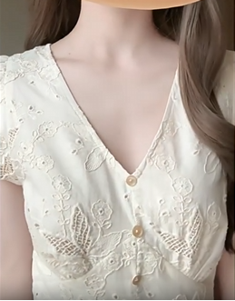 Eyelet Puff Sleeve Midi Dress