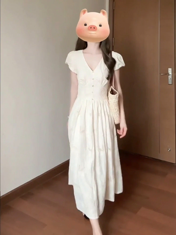 Eyelet Puff Sleeve Midi Dress
