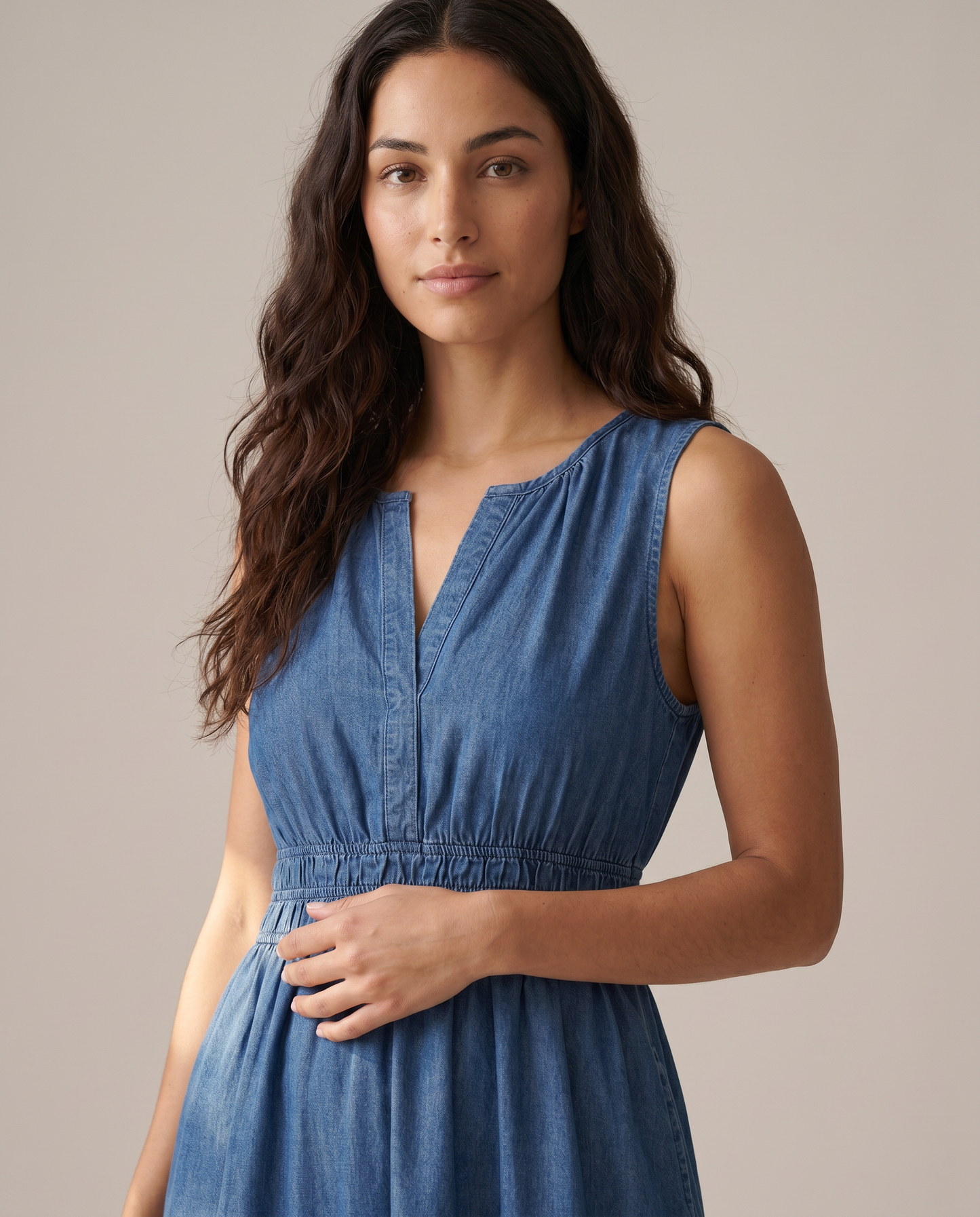 Elegra Denim Smocked Tiered Mini Dress
