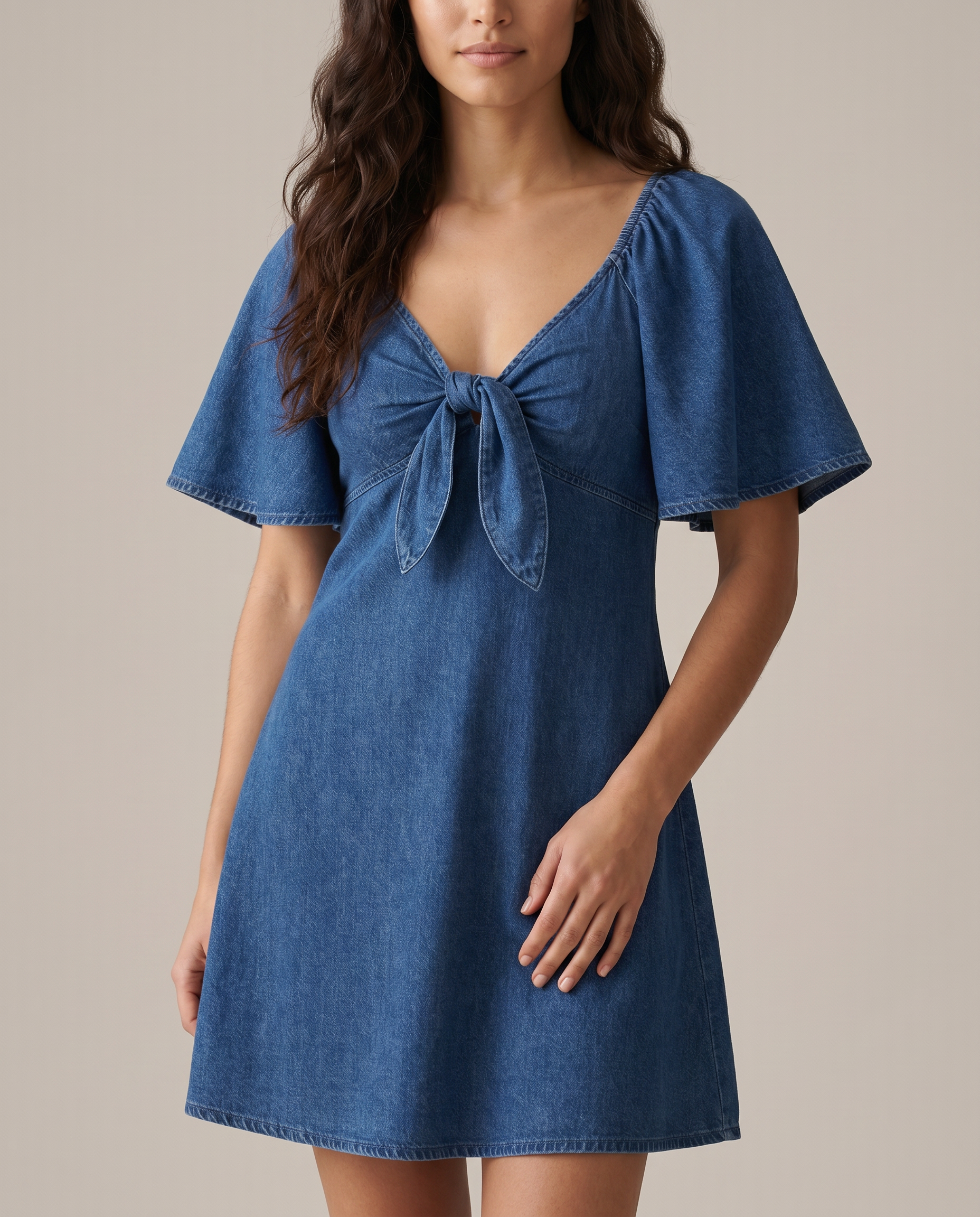 Elegra Denim Tie Front Mini Dress
