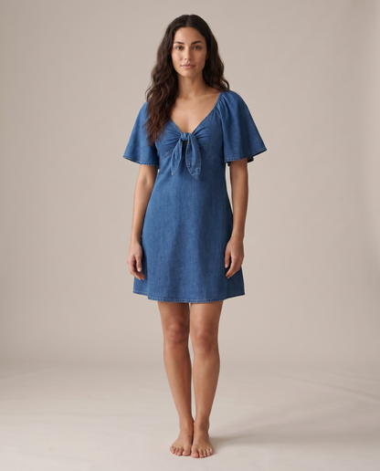 Elegra Denim Tie Front Mini Dress