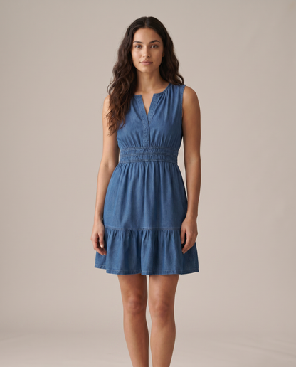 Elegra Denim Smocked Tiered Mini Dress