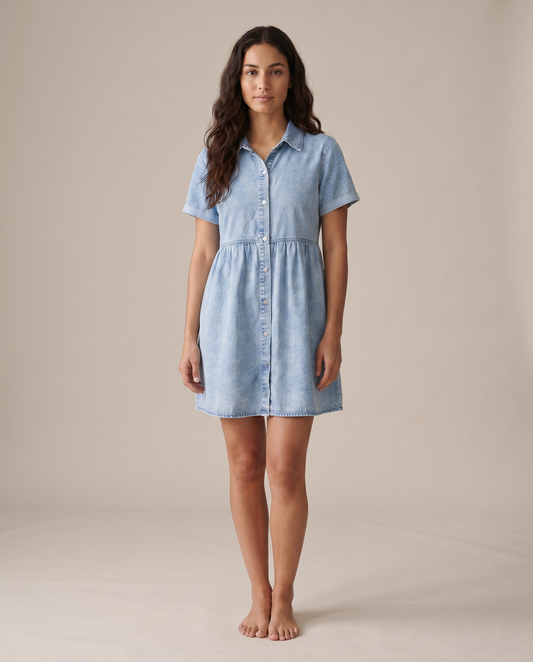 Elegra Denim Button Front Babydoll Dress