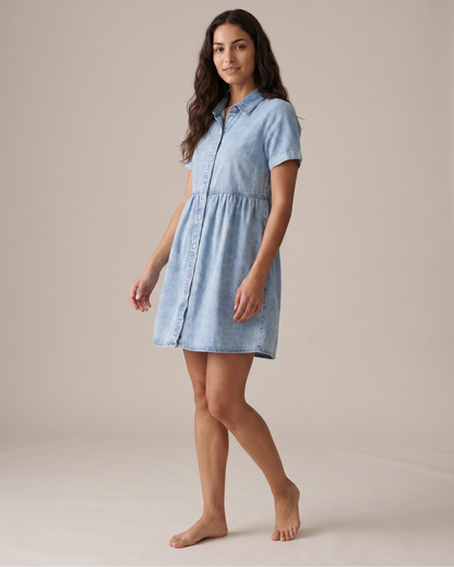Elegra Denim Button Front Babydoll Dress