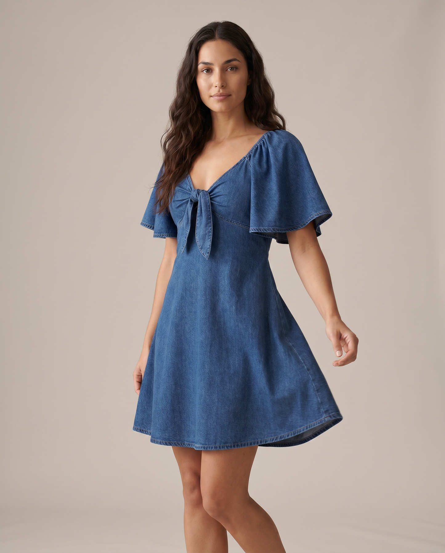 Elegra Denim Tie Front Mini Dress
