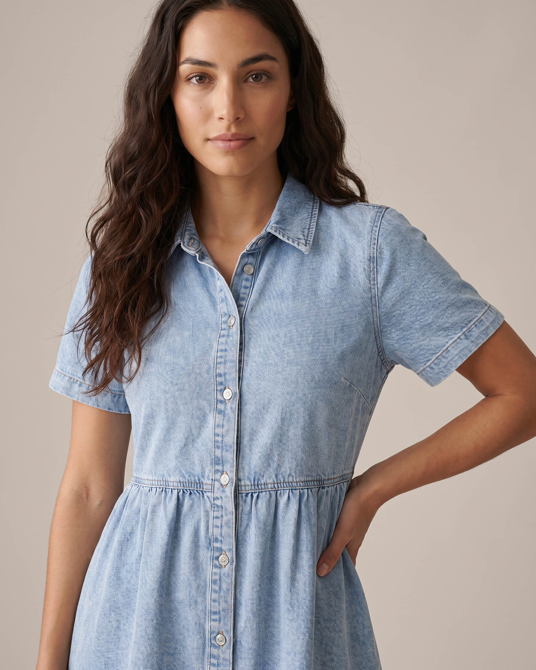 Elegra Denim Button Front Babydoll Dress
