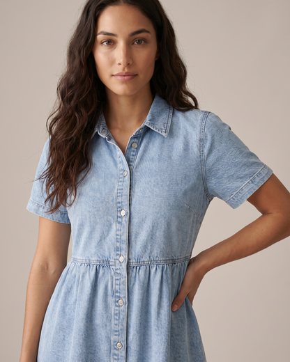 Elegra Denim Button Front Babydoll Dress