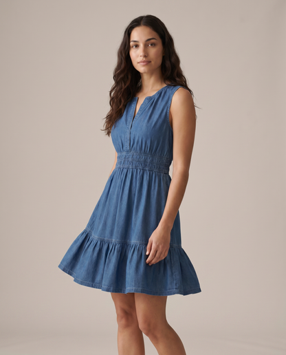 Elegra Denim Smocked Tiered Mini Dress