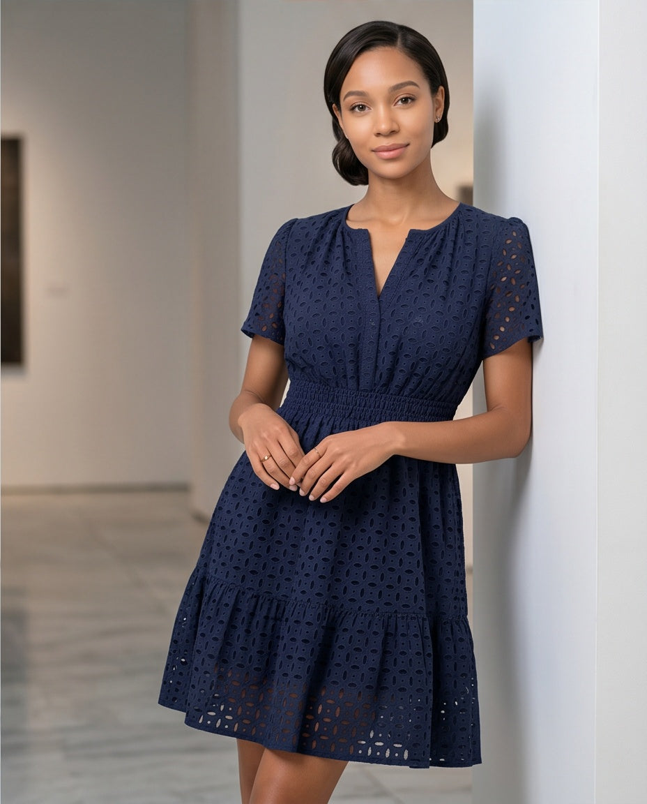 Eyelet Smocked Mini Dress