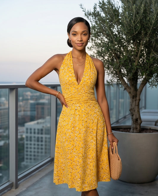 Ditsy Floral Halter Midi Dress