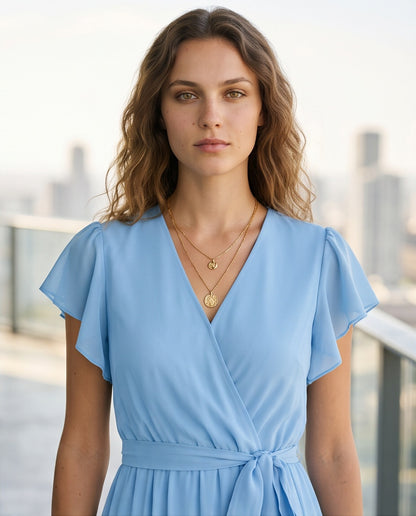 Chiffon Flutter Sleeve Midi Dress