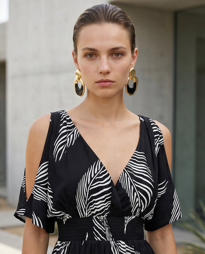 Botanical Cold Shoulder Maxi Dress