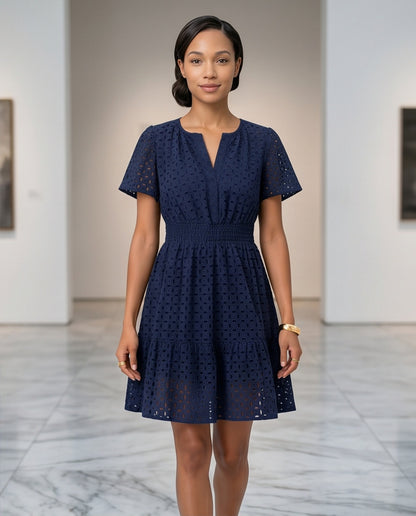 Eyelet Smocked Mini Dress