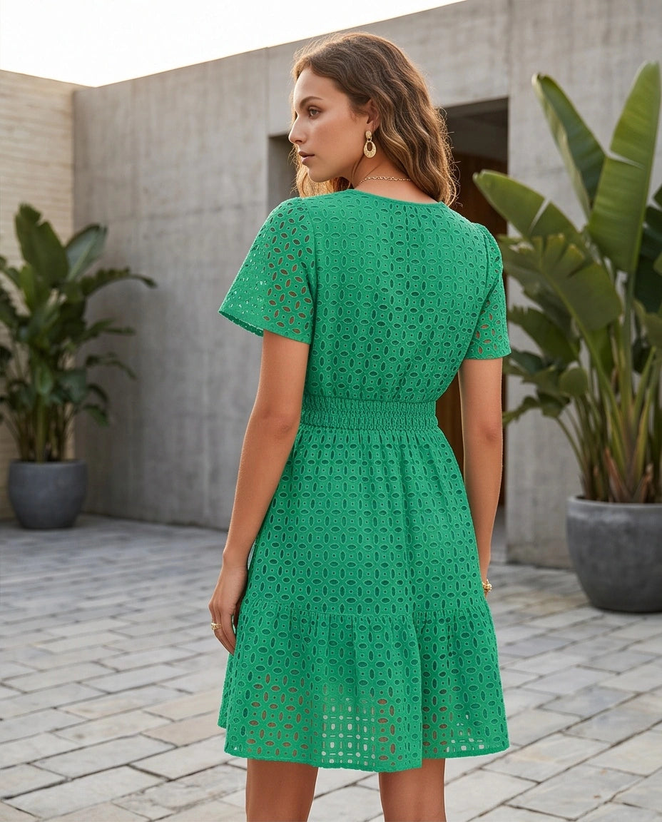 Eyelet Smocked Mini Dress
