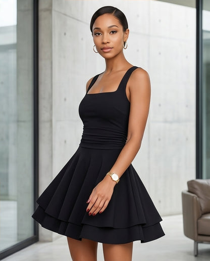 Square Neck Tiered Mini Dress
