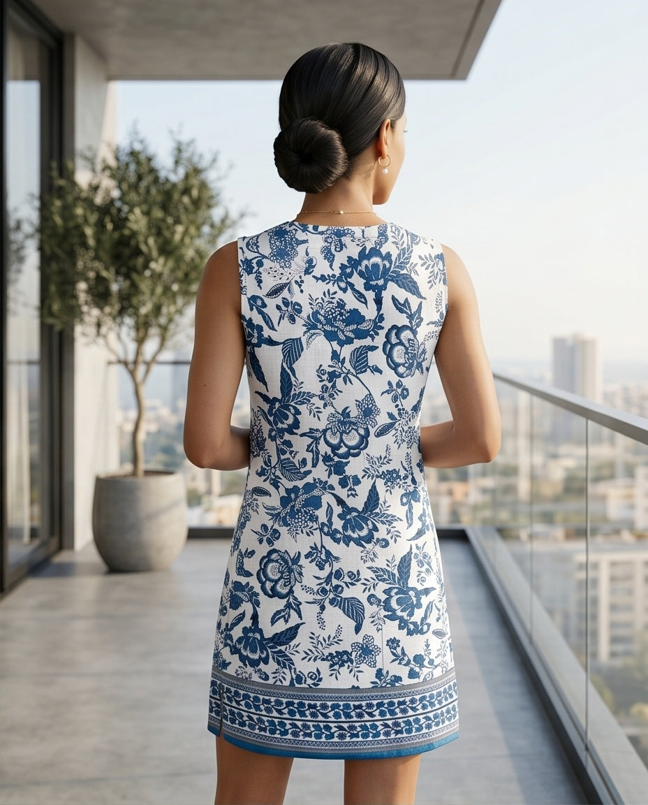 Floral Border Shift Mini Dress