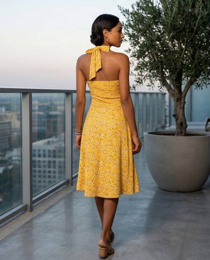 Ditsy Floral Halter Midi Dress