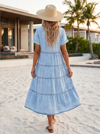 Denim Button Front Babydoll Dress