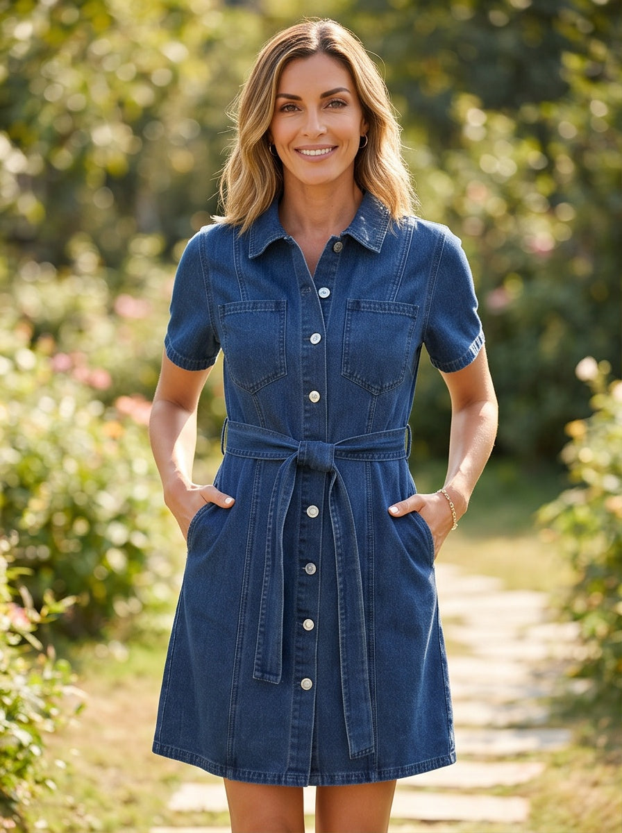 Denim Tie Waist Mini Dress