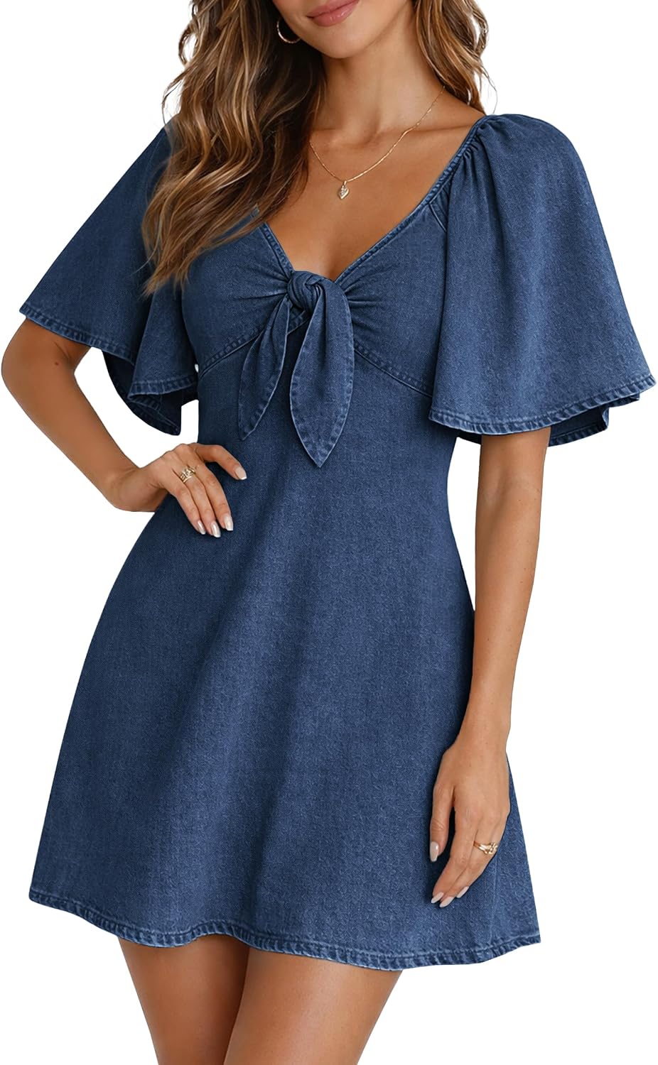 Denim Tie Front Mini Dress