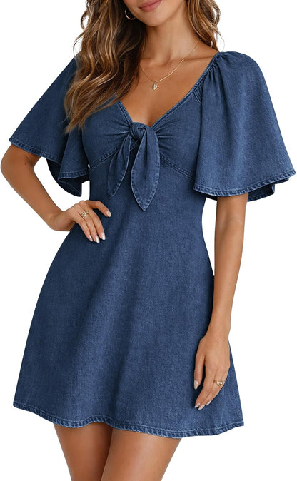 Denim Tie Front Mini Dress