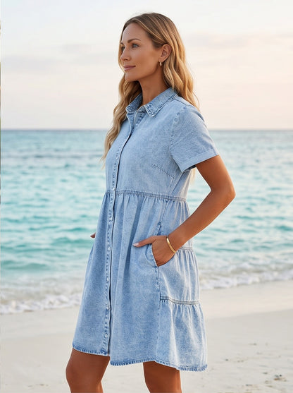 Denim Button Front Babydoll Dress